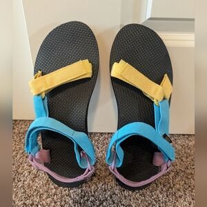 Women's Teva Sandals in Yellow, Blue, and Purple. Size 10. NWT.